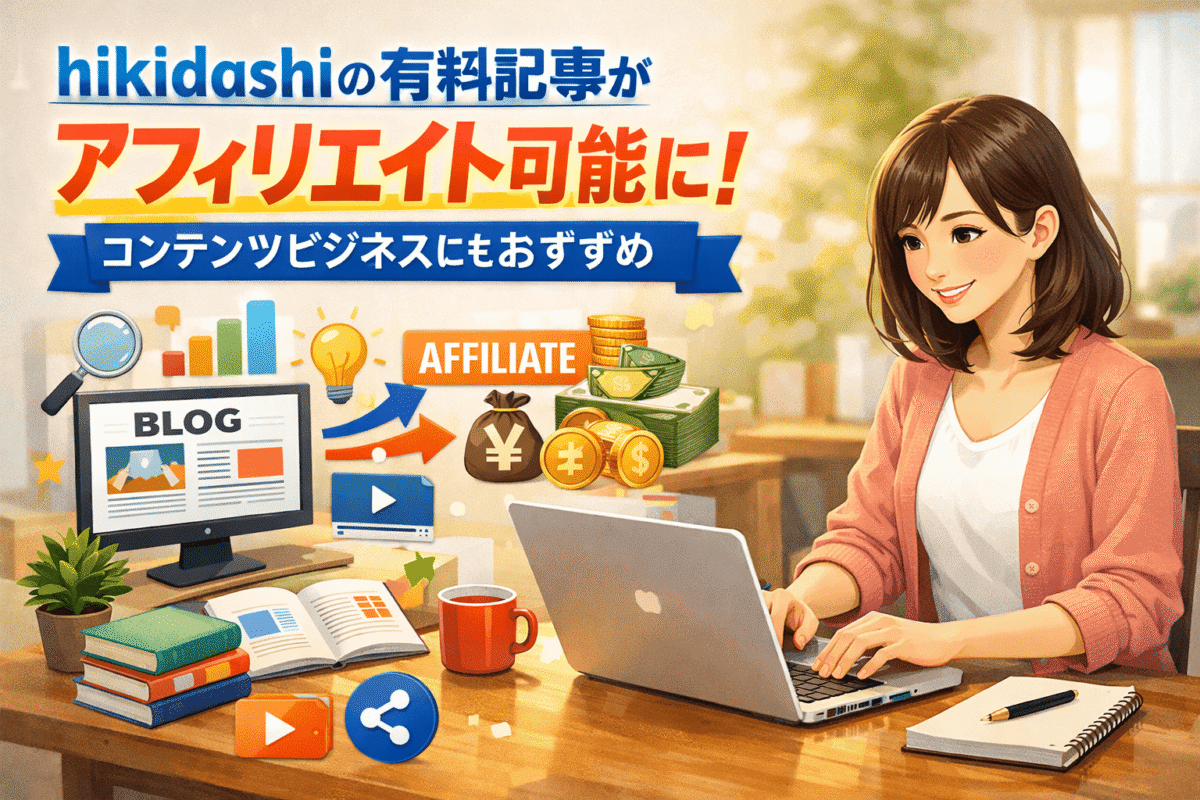 hikidashiの有料記事がアフィリエイト可能に！コンテンツビジネスにもおすすめ